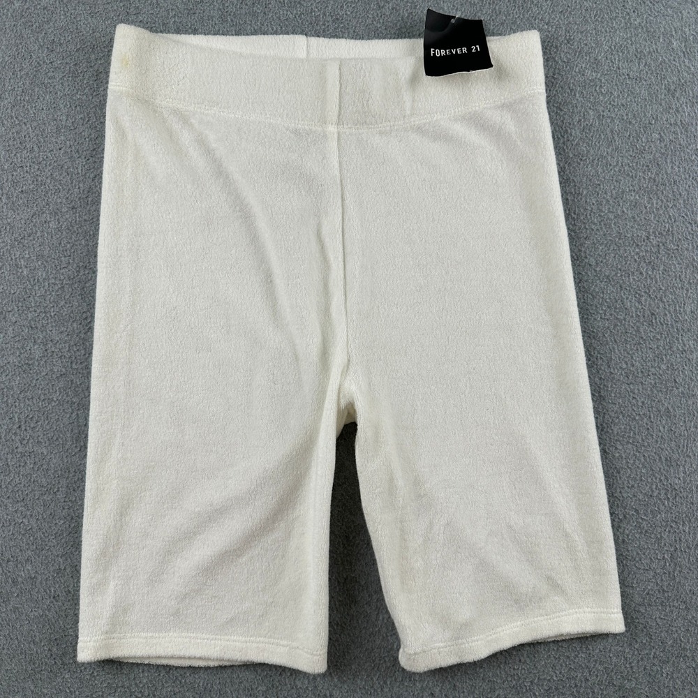 Forever 21 Bike Shorts‎ Womens Medium White Terry Cloth Legging Bike High Rise